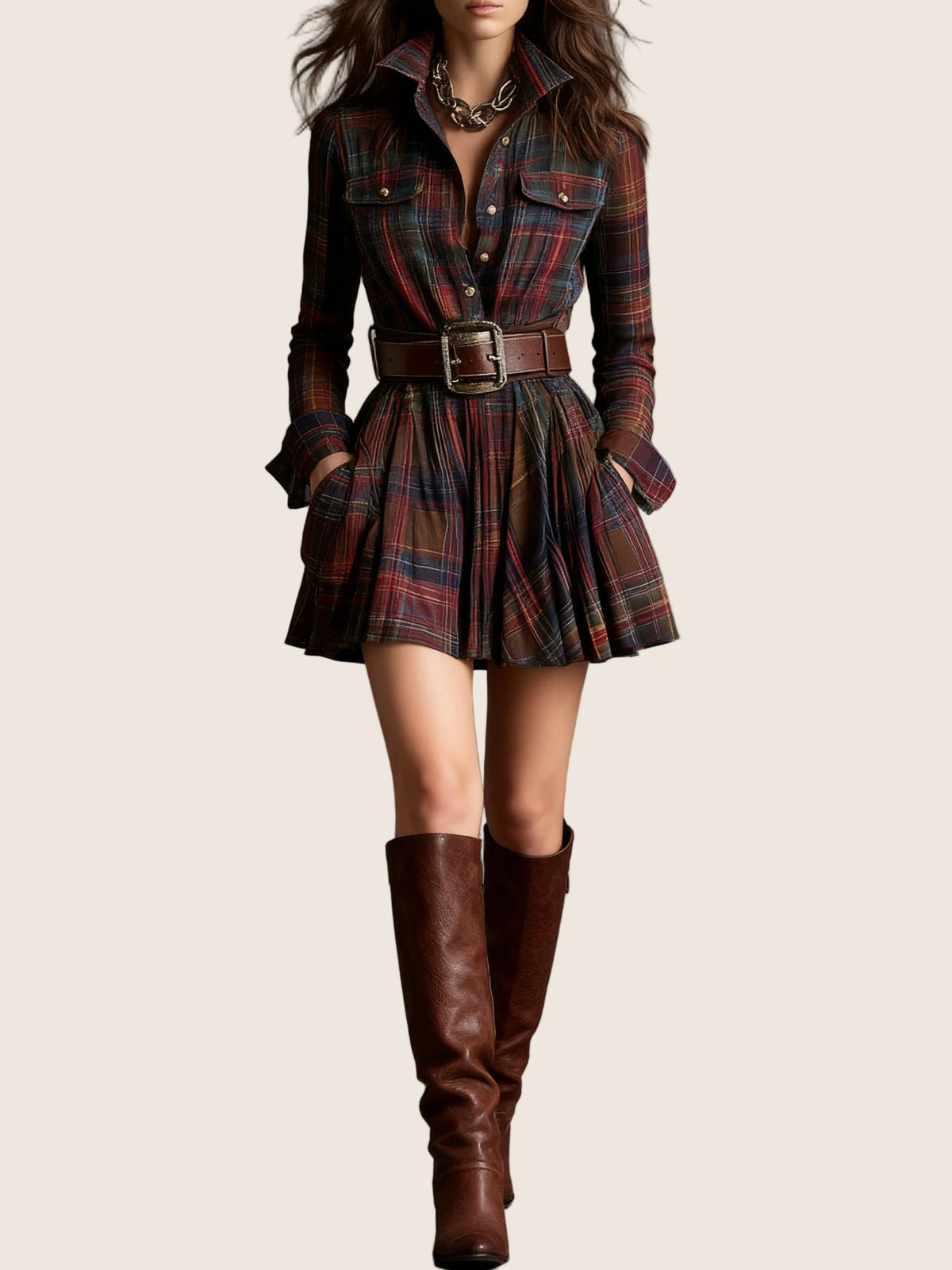 Margaux | Robe Vintage à Carreaux Ceinturée